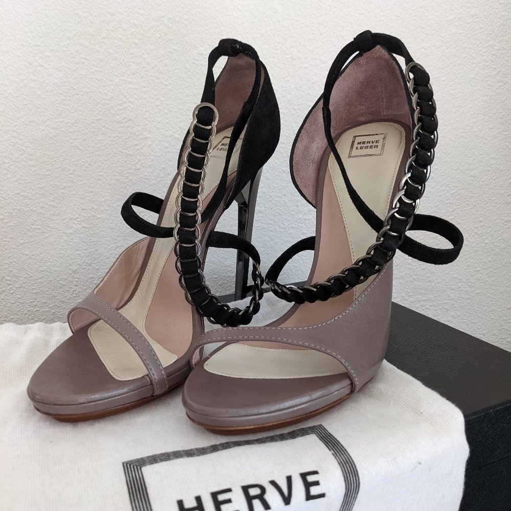 Herve Leger Reidd Mauve Black Gunmetal Stilettos NEW